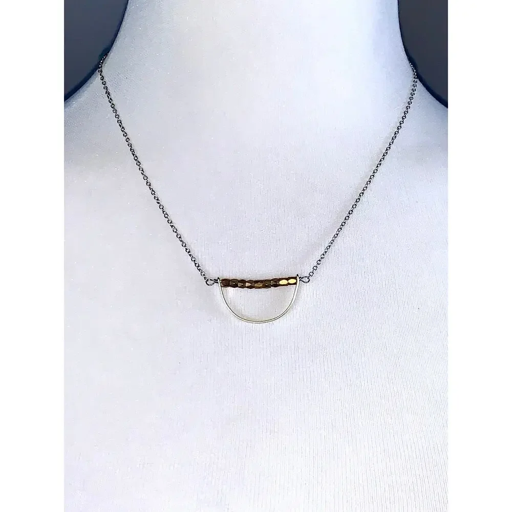 Julio Designs Silver Gold Beaded Suspended Arc Pendant Necklace EUC